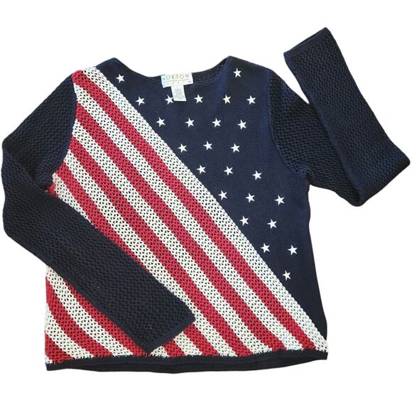 Norton Studio patriotic open knit pullover sweater size large - Picture 3 of 5